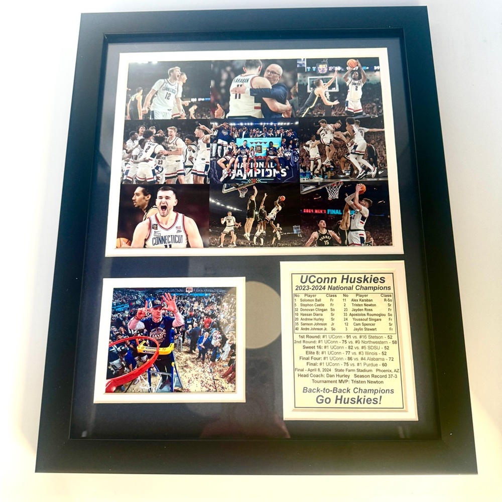 NEW UConn Huskies Framed Mosaic Basketball Picture, 11x14” Collectors Item